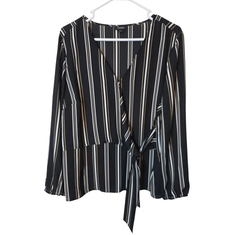 Alfani Faux Wrap Vertical Stripe Blouse, XL